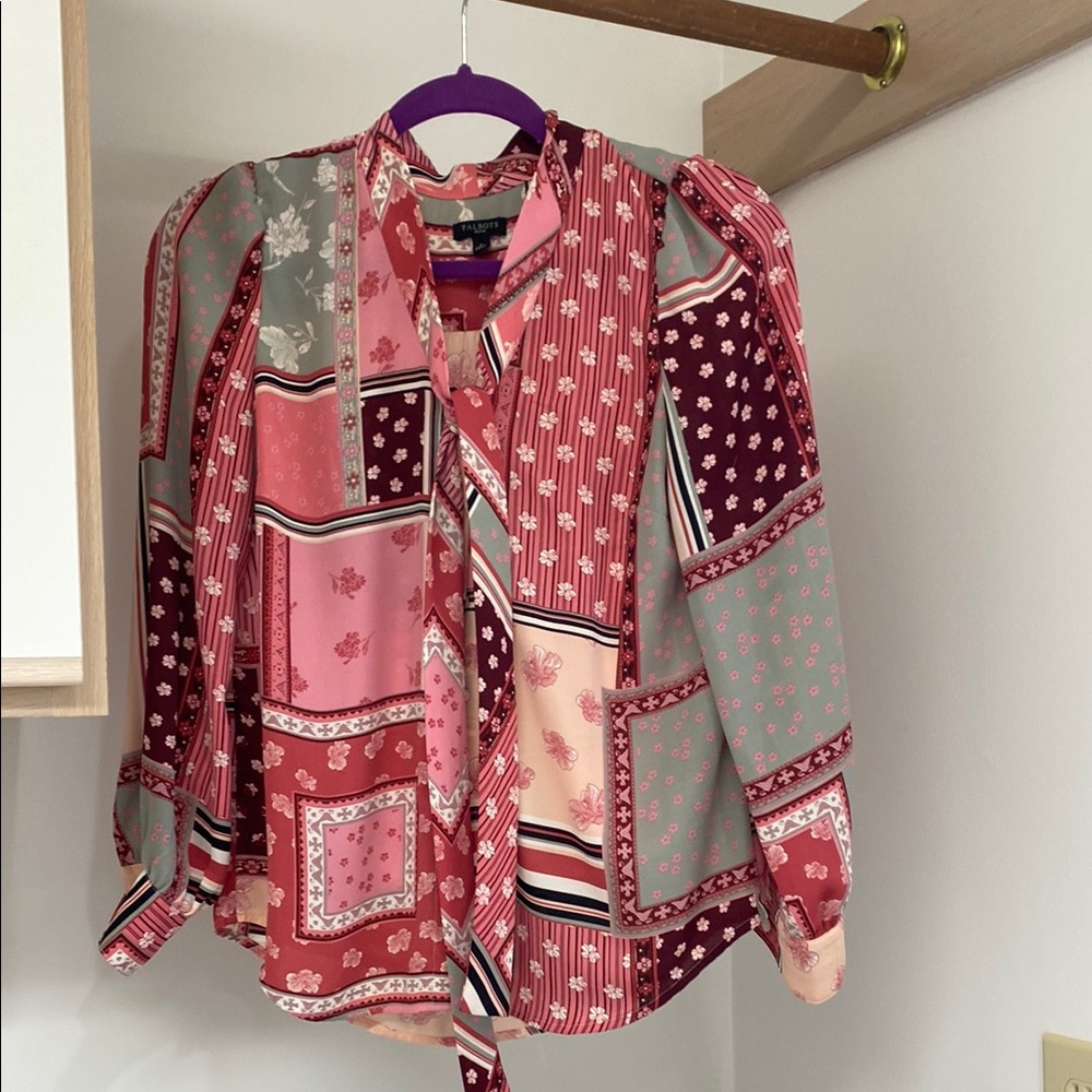 Talbots Patchwork Blouse - Red and Pink